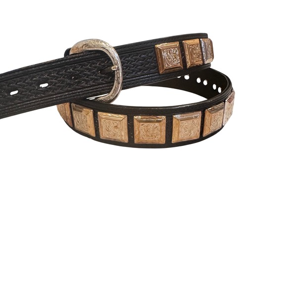 Ranger Black Leather Western Belt GoldTone Square paisley‎ stud Accents woman 42 main image 15